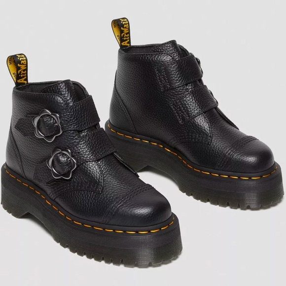Sold!Dr. Martens Black Devon Leather Strap Boots - Picture 1 of 7